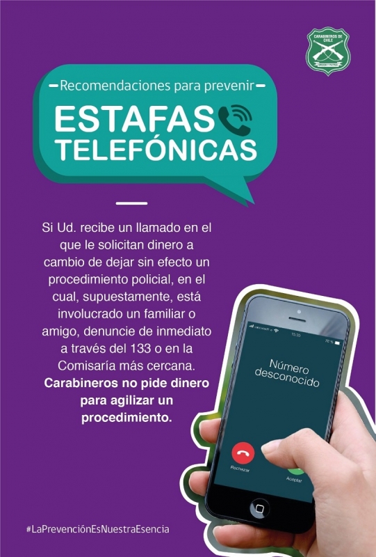 San Javier: Carabineros alerta a los vecinos a prevenir las estafas telefónicas