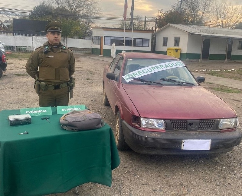 Carabineros del SEBV Ñuble recuperó vehículo robado ayer en Chillán y detuvo al presunto responsable