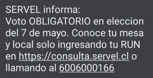 Servel enviará SMS con información para consultar datos electorales y recordar voto obligatorio