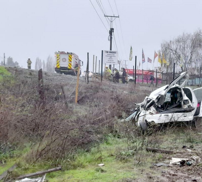 Villa Alegre: 7 lesionados en volcamiento de minibus en ruta 5 sur