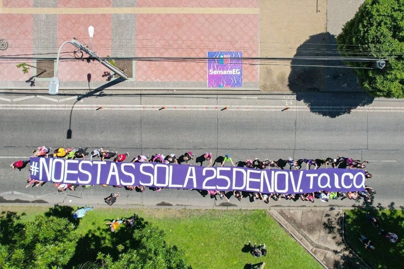 SERNAMEG Maule cerró el mes de la violencia con lienzo gigante " No estás Sola"